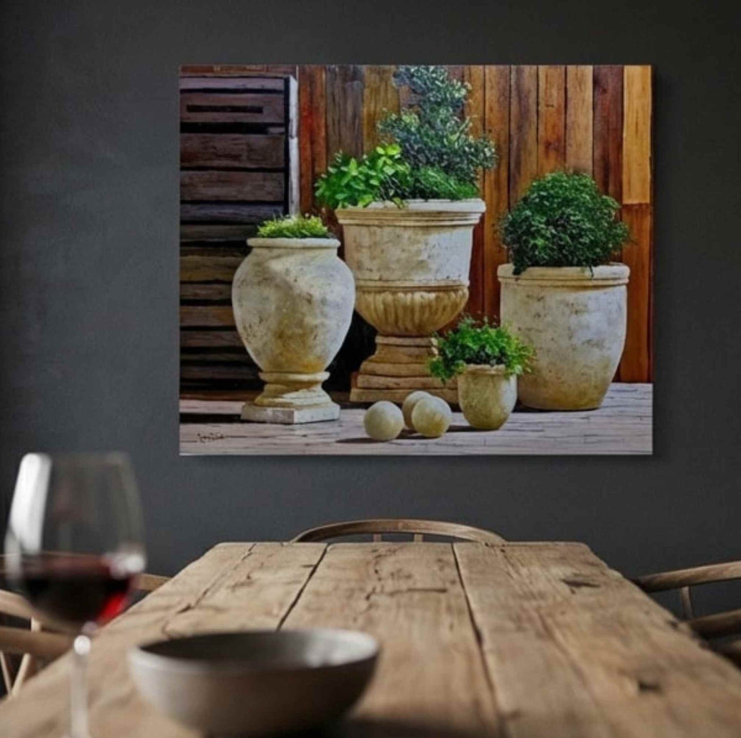 Cuadro al Óleo Macetas de Jardín Rústicas con Plantas Naturales 81x102 cm