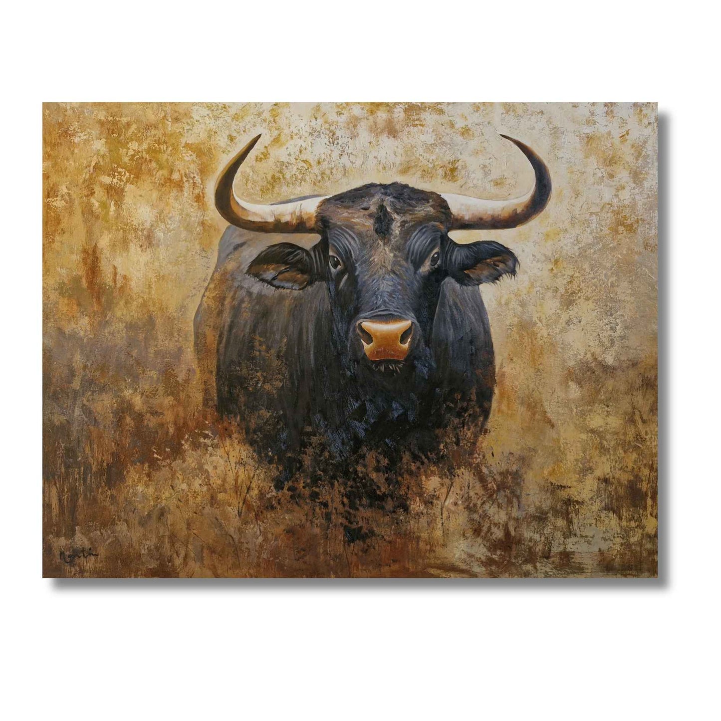Cuadro al Óleo de Toro Ibérico Pintado a Mano – Arte Animal 110x75 cm