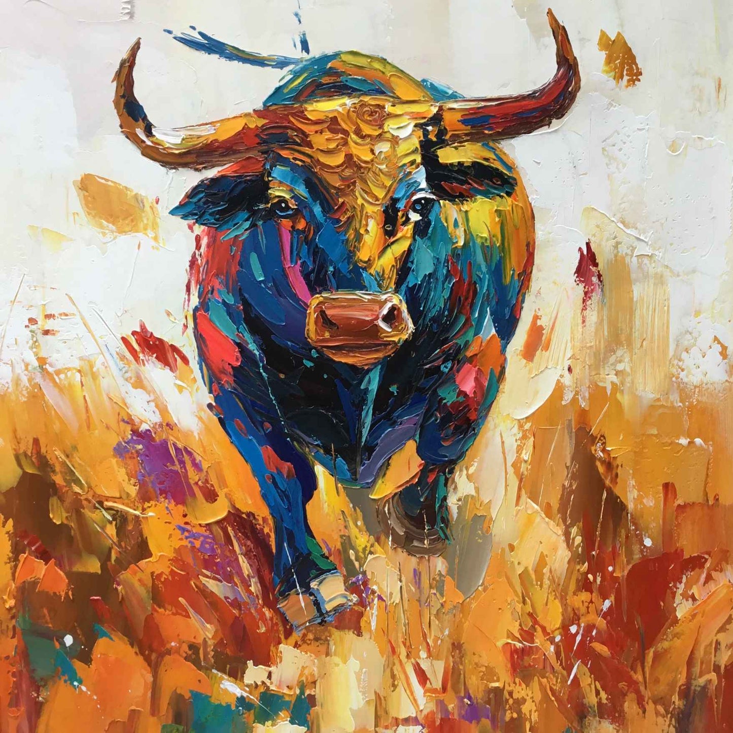 Pintura Óleo Toro diversidad cultural 90x90 cm