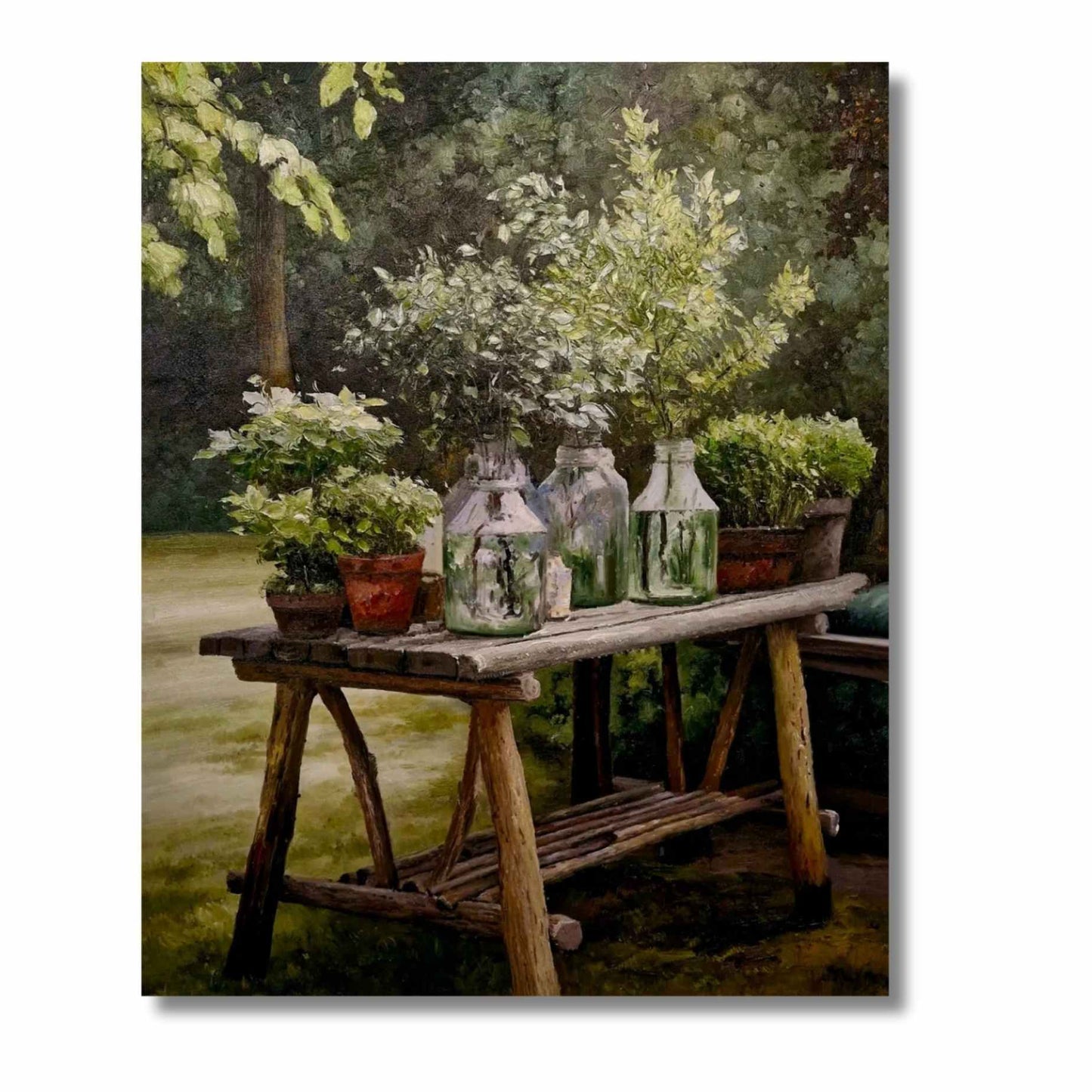 Cuadro al Óleo Mesa de Jardín con Plantas de Martín
