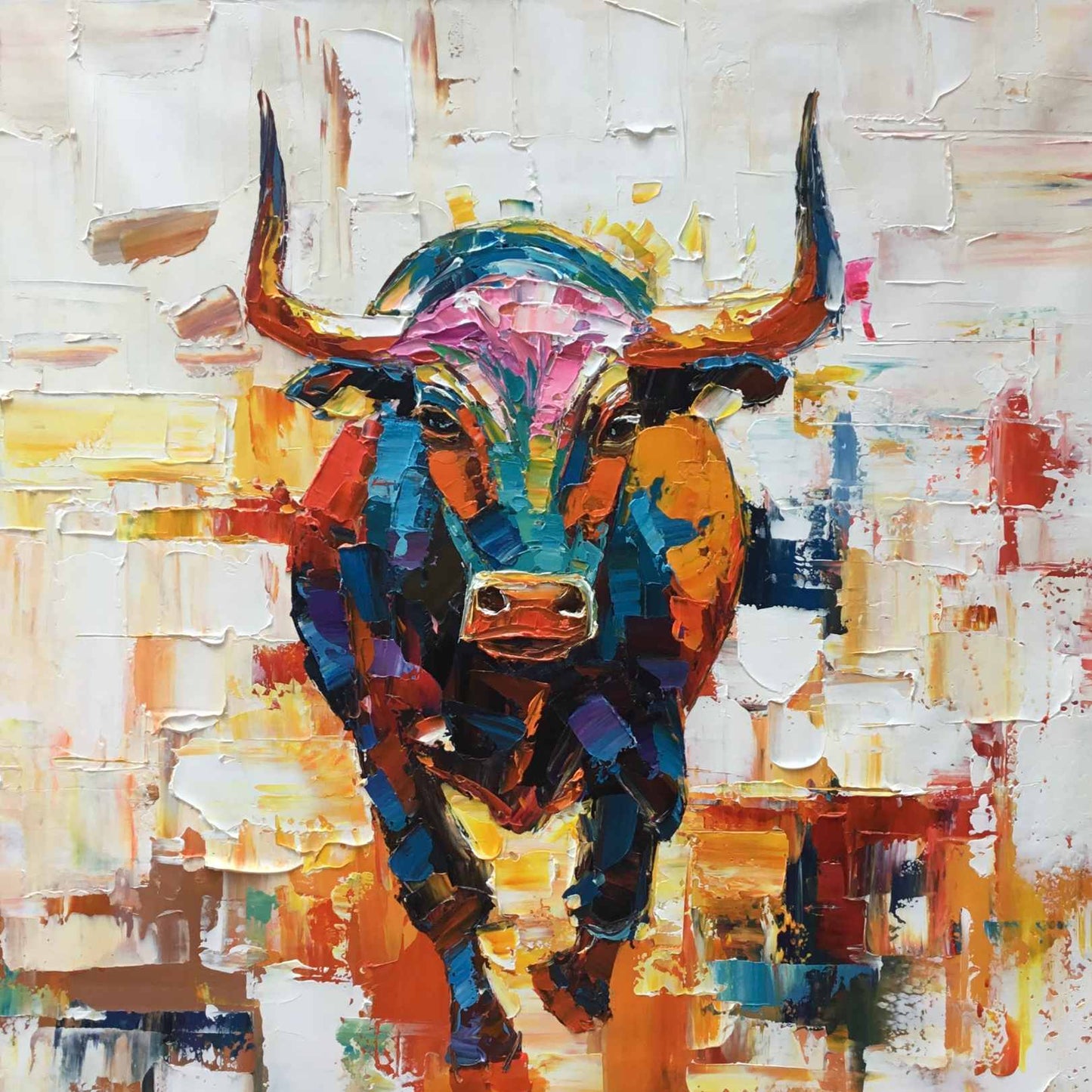 Oil painting bull courage and humility 90x90 cm