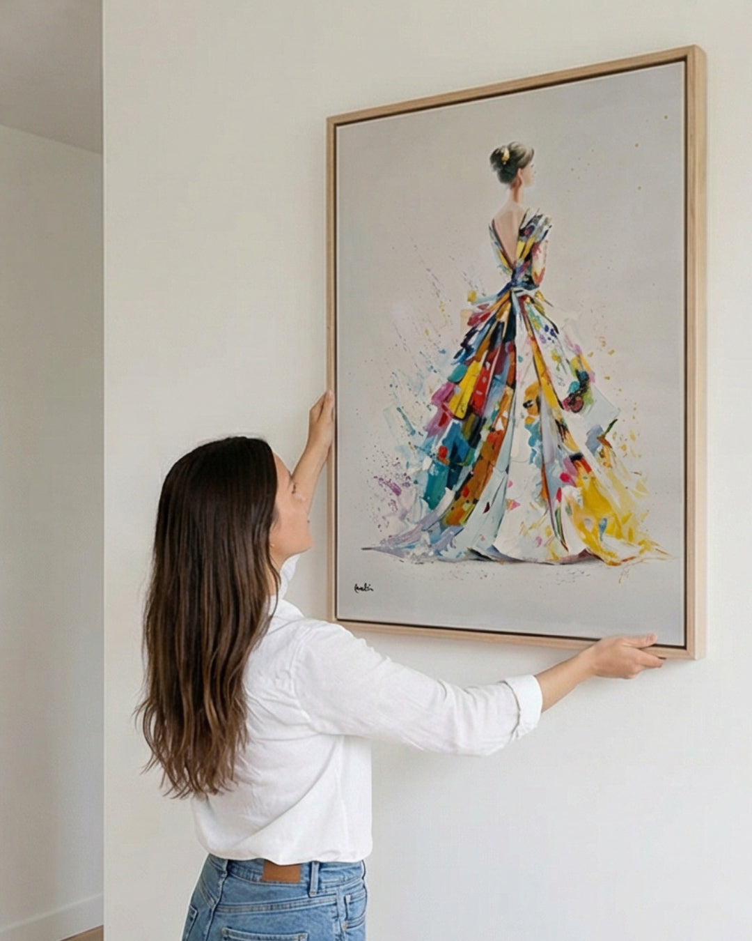 Martín | Pintura al óleo de mujer con vestido colorido 120x90 cm