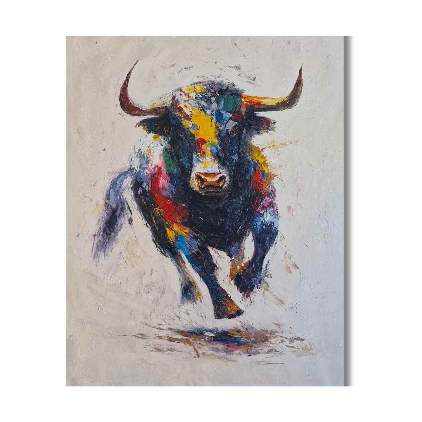 Cuadro de Toro Colorido sobre Fondo Blanco 80x100 cm