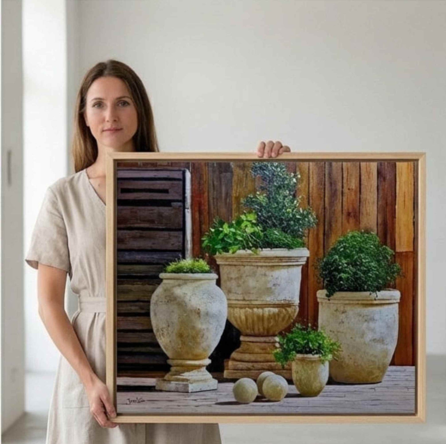 Cuadro al Óleo Macetas de Jardín Rústicas con Plantas Naturales 81x102 cm