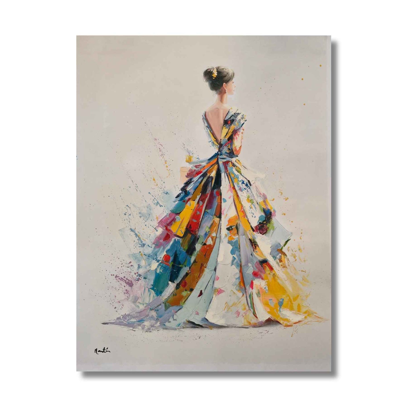 Martín | Pintura al óleo de mujer con vestido colorido 120x90 cm