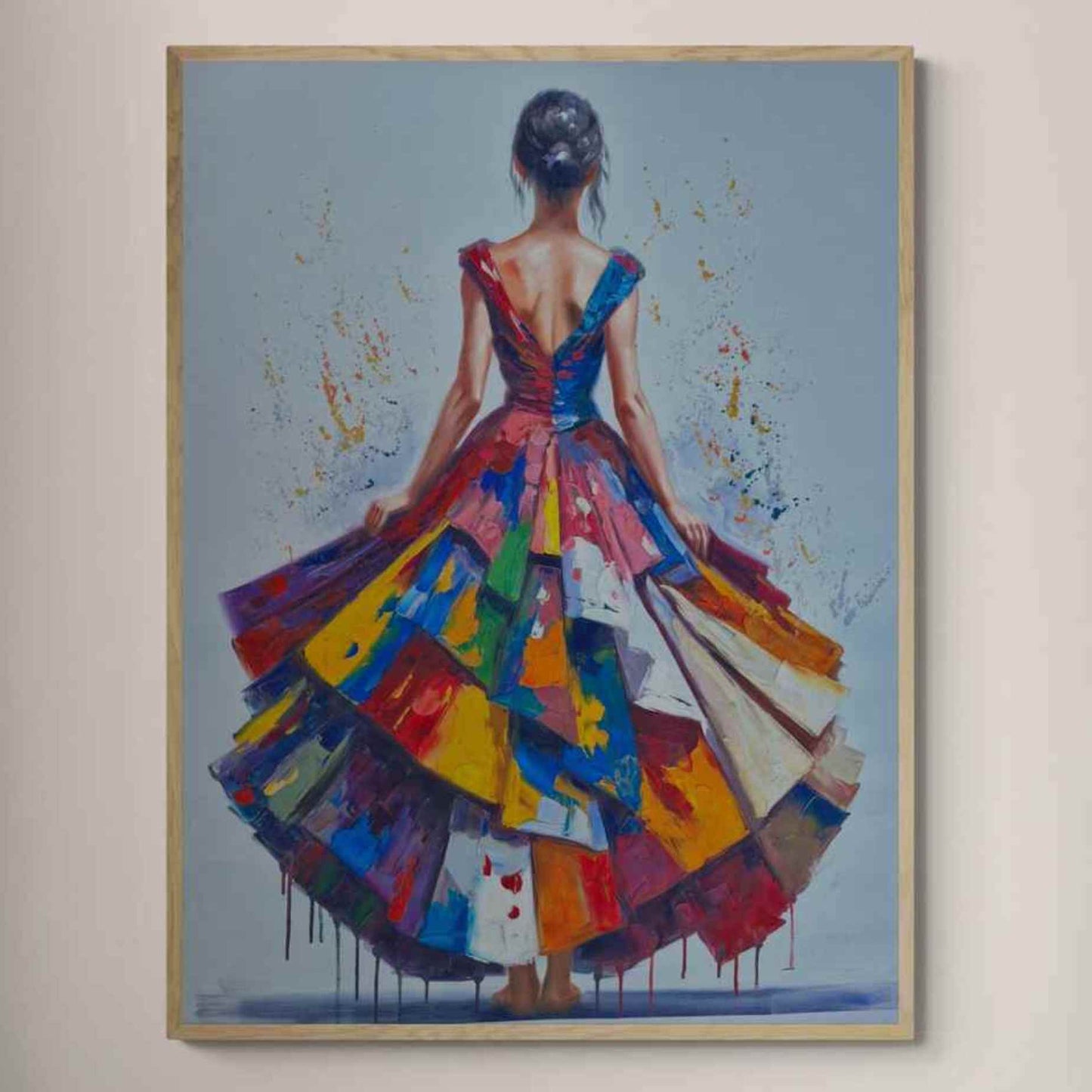 Cuadro al óleo de mujer elegante con vestido colorido de Martin 120 x 90