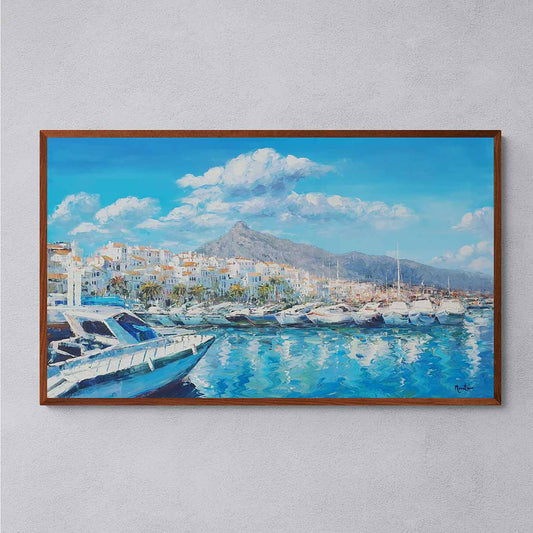 Painting Puerto Banús and La Concha 70x121cm