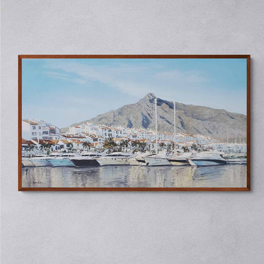 Painting Puerto Banús and La Concha 70x121cm