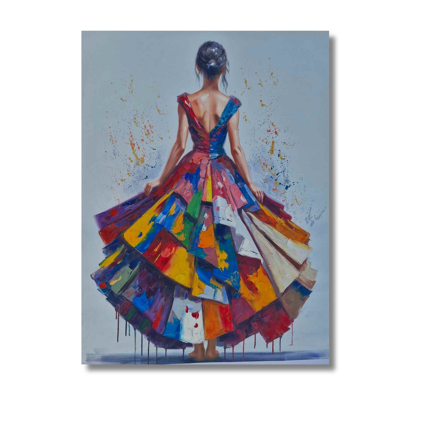 Cuadro al óleo de mujer elegante con vestido colorido de Martin 120 x 90