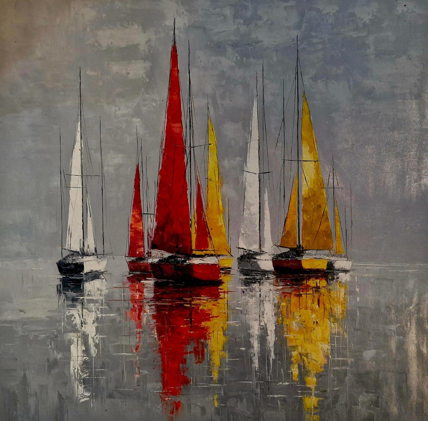 Fotografía original cuadro veleros al óleo 102x102 cm — Martín Martín Vicente