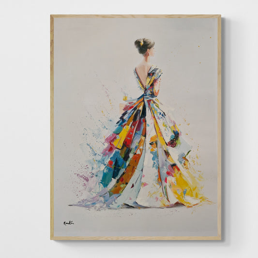 Martín | Ölgemälde einer Frau in buntem Kleid 120x90 cm