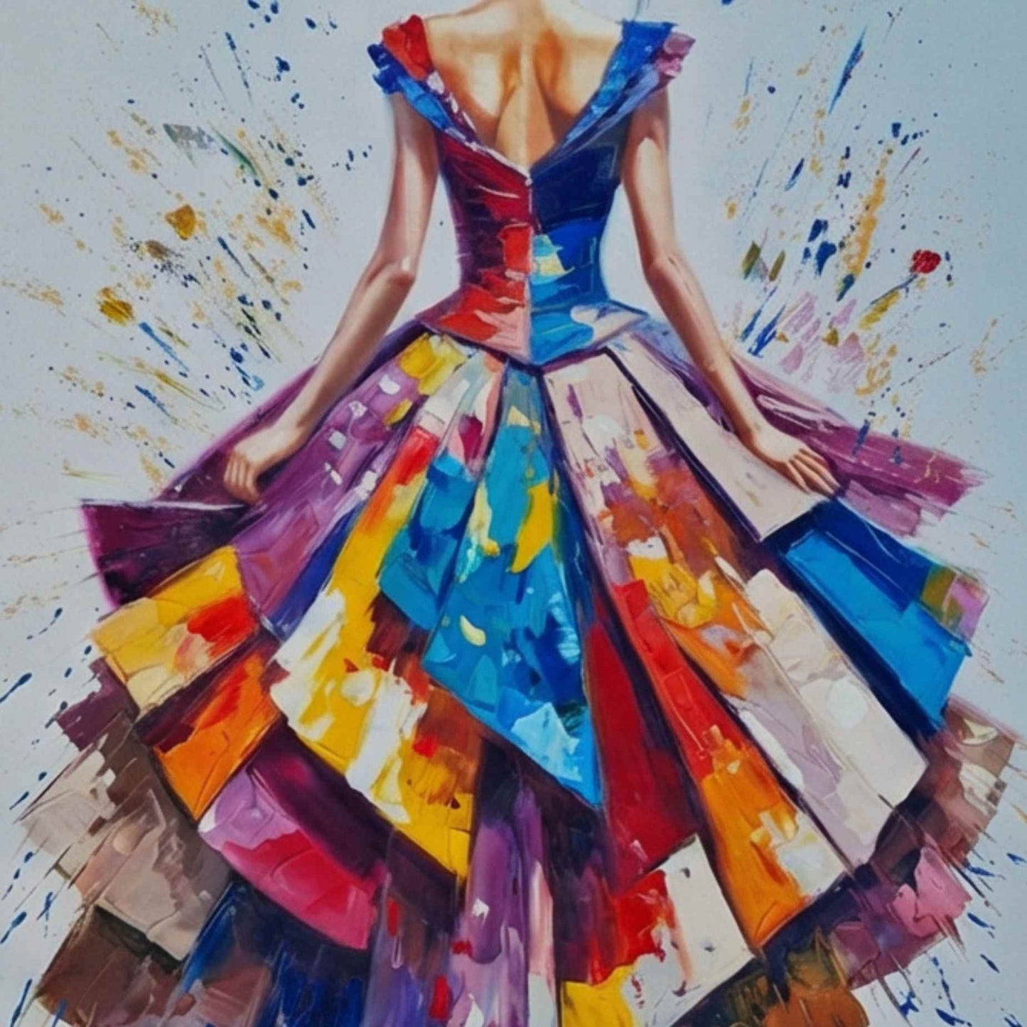 Cuadro al óleo de mujer elegante con vestido colorido de Martin 120 x 90