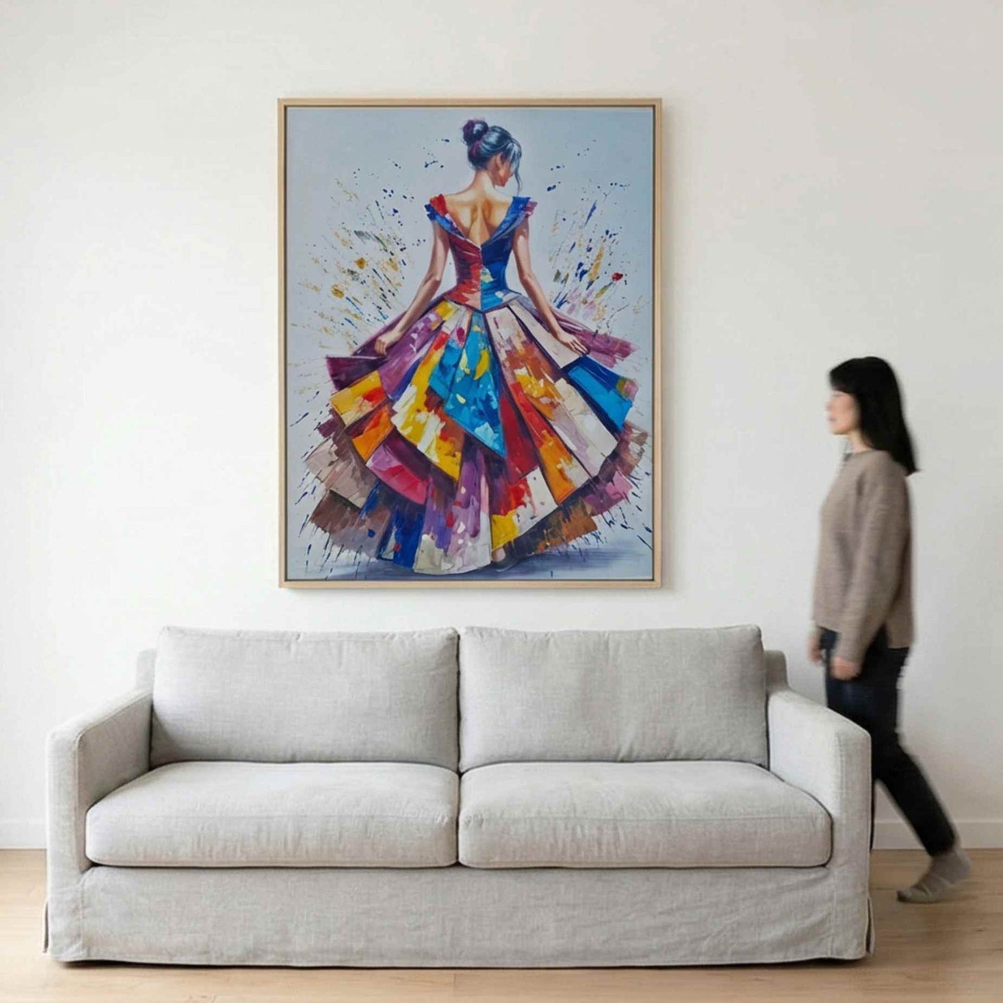 Cuadro al óleo de mujer elegante con vestido colorido de Martin 120x90 cm