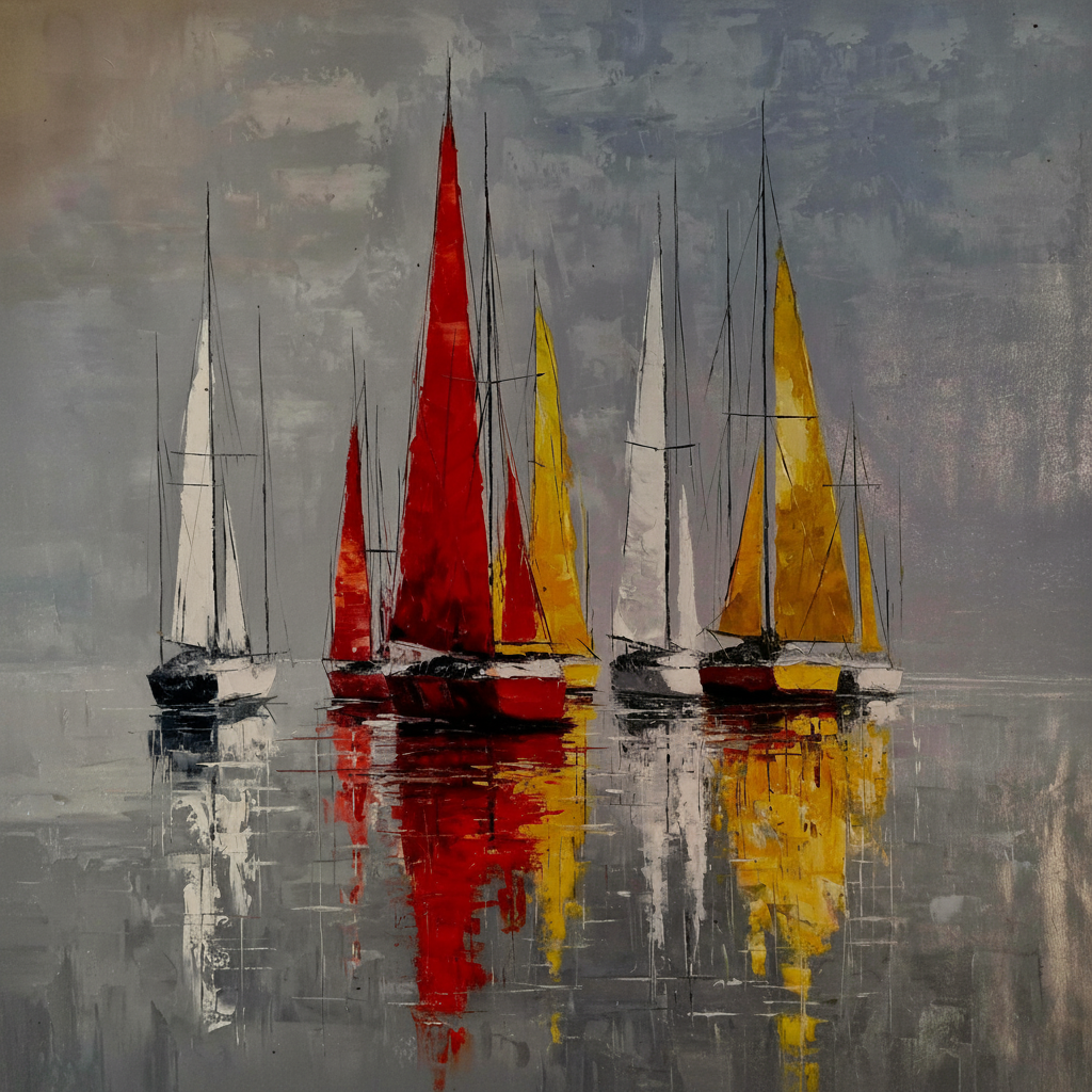 Detalle textura óleo veleros marina 102x102 cm — Martín Martín Vicente