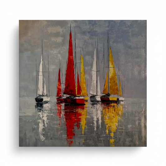 Cuadro al óleo veleros marina 102x102 cm fondo blanco — Martín Martín Vicente